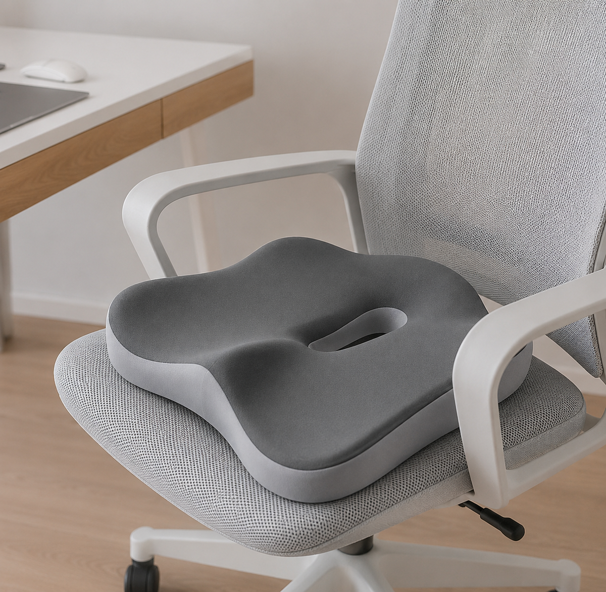 Cojín ergonómico Nurevio sobre silla de oficina